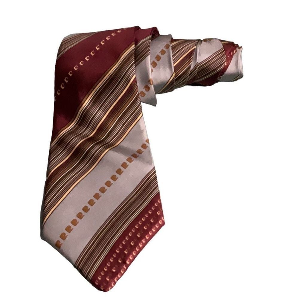 Pierre Cardin VTG Men’s Silk Neck Tie Maroon Gold Gray Diagonal Stripes 58”